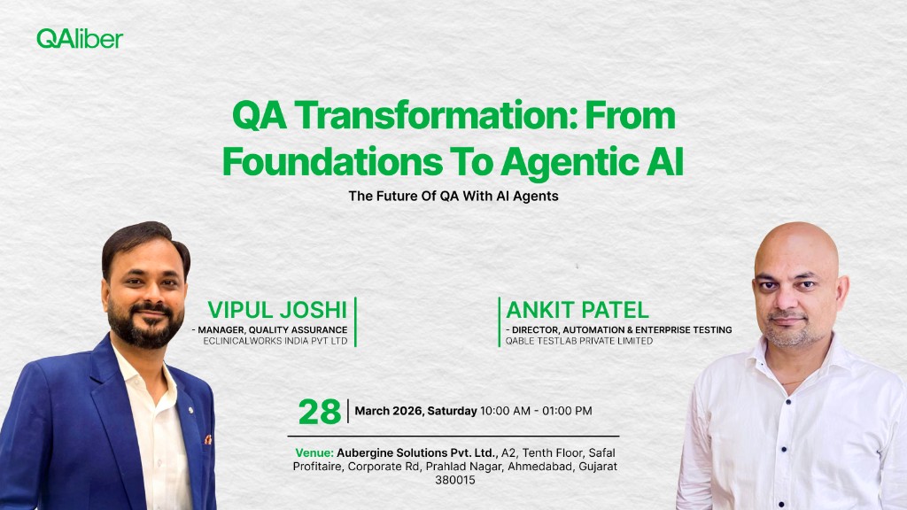 QA Transformation: From Foundations To Agentic AI — event poster with speakers and venue details